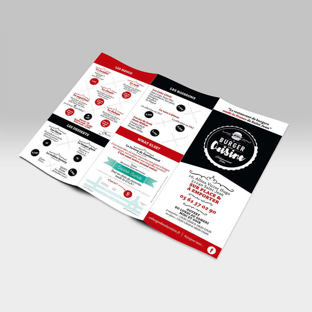un-burger-dans-la-cuisine-flyer-recto-print Flyer 3 volet restaurant