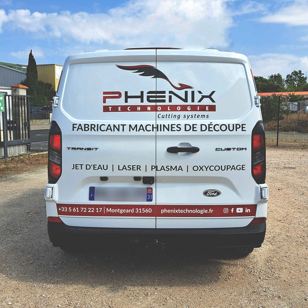Flocage publicitaire véhicule Ford Transit Custom de Phénix Technologie